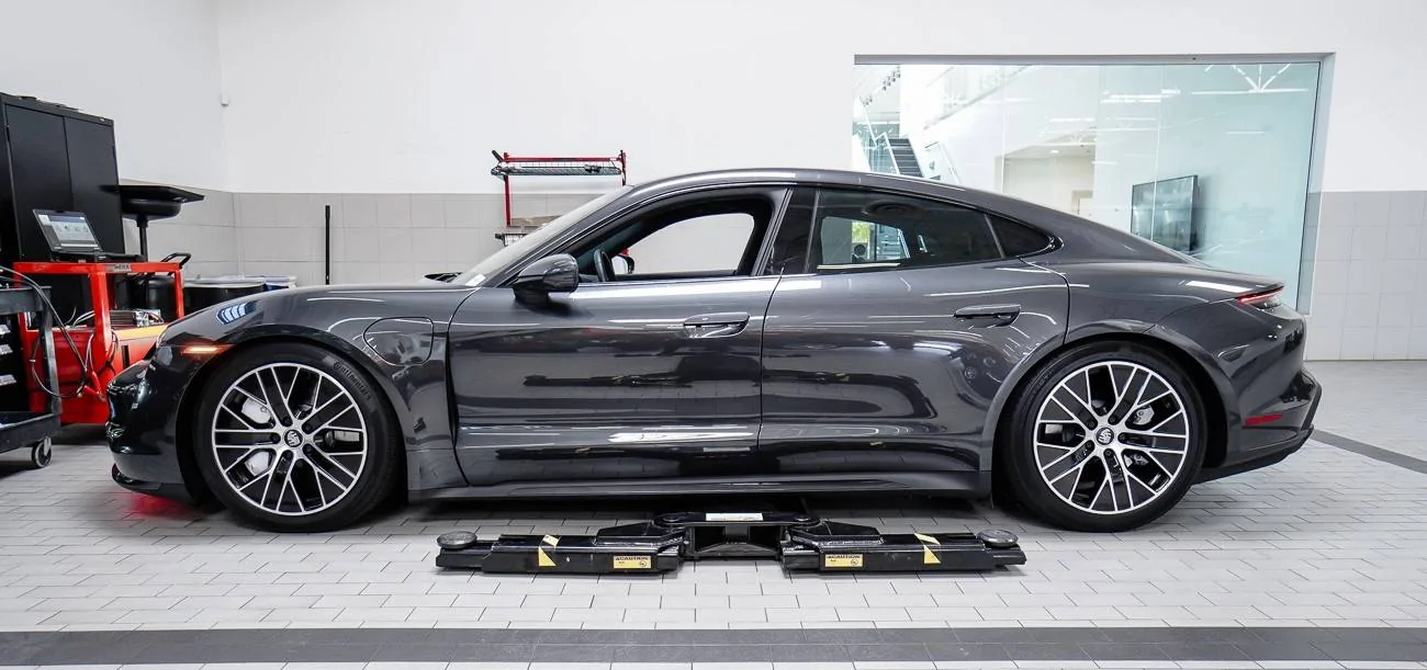 Porsche Taycan Suspension lowering links for Taycan by Vivid Racing Porsche Taycan Lowered with Suspension Lowering Links 3