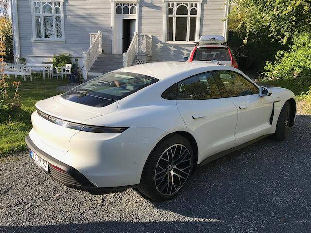 Porsche Taycan My pictures and experience with my Standard White 4S+ Rear view 0730PM