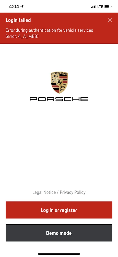 Porsche Taycan Connect App Authentication Error 63C249C6-2CEF-4AA7-9359-B5BB31A22754