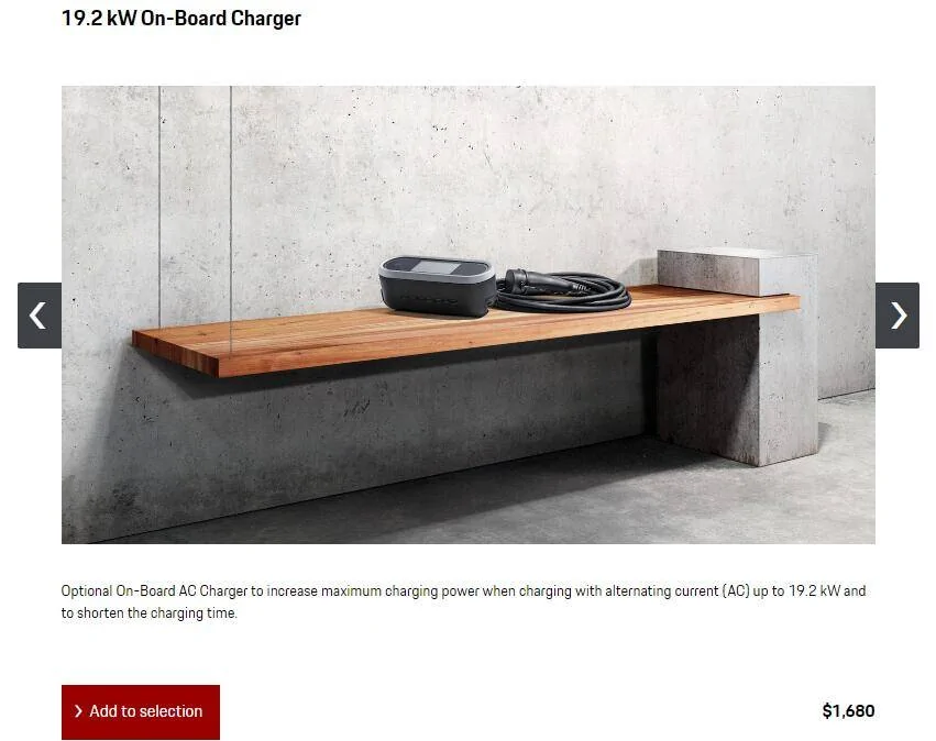 Porsche Taycan Misleading configurator info for 19.2kw on-board charger screenshot onboard charger