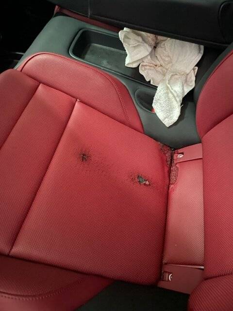 Porsche Taycan Damaged rear seat...Not the dog's fault IMG_5033