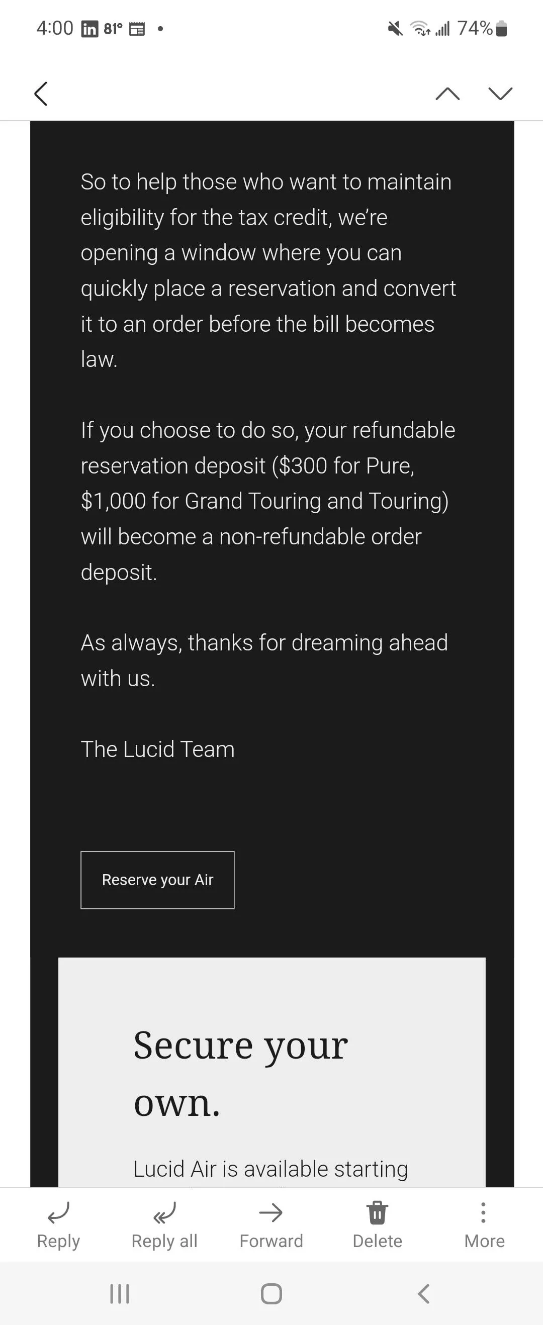 Porsche Taycan Good Bye $7,500 tax credit! Screenshot_20220811-160032_Email