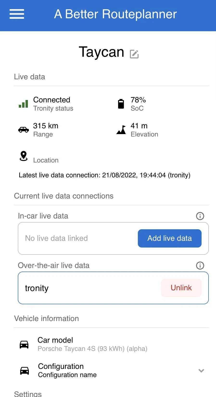 Porsche Taycan Settings for Road Trips (other than default Range Mode)? Screenshot 2022-08-21 at 19.44.40