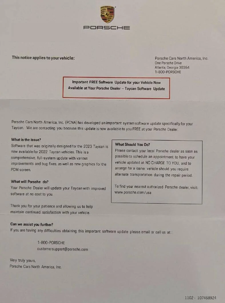 Porsche Taycan How to visually find out if "uPdate" was applied to 22 Taycan 1661920948074