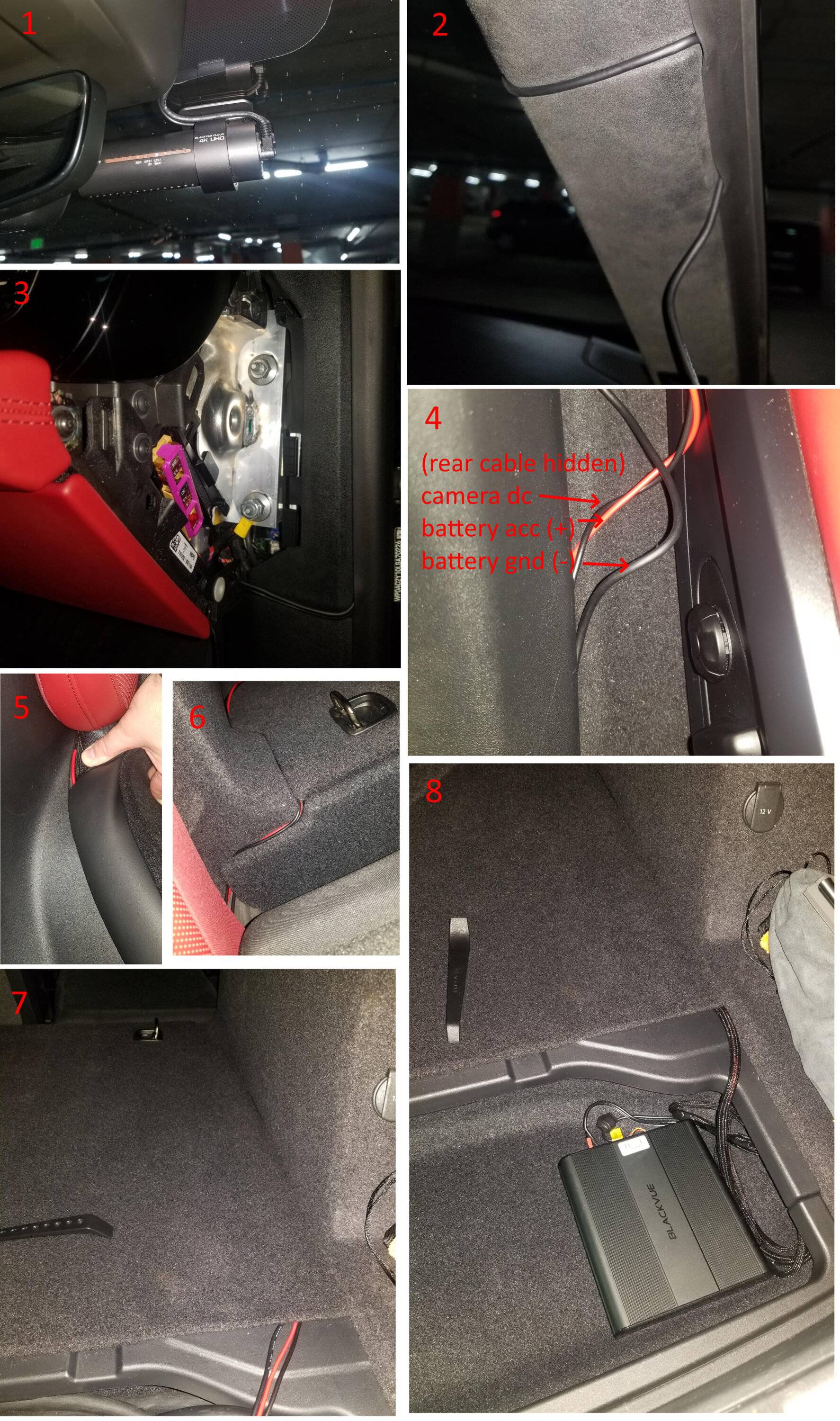 Porsche Taycan Blackvue DR900X dashcam+ battery B124X installation cablin