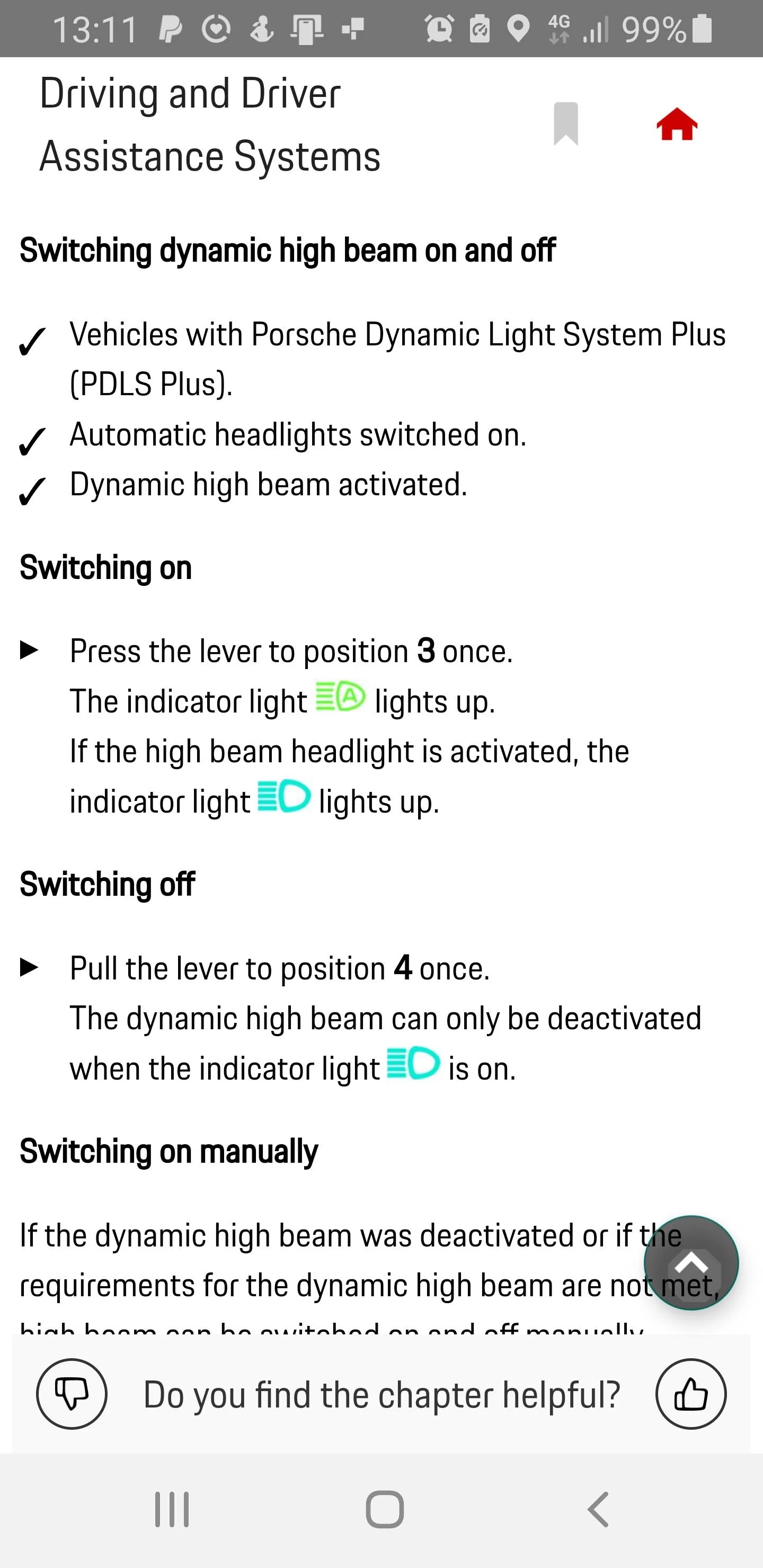 Porsche Taycan Automatic high beams Screenshot_20220926-131156_Porsche Good to kno