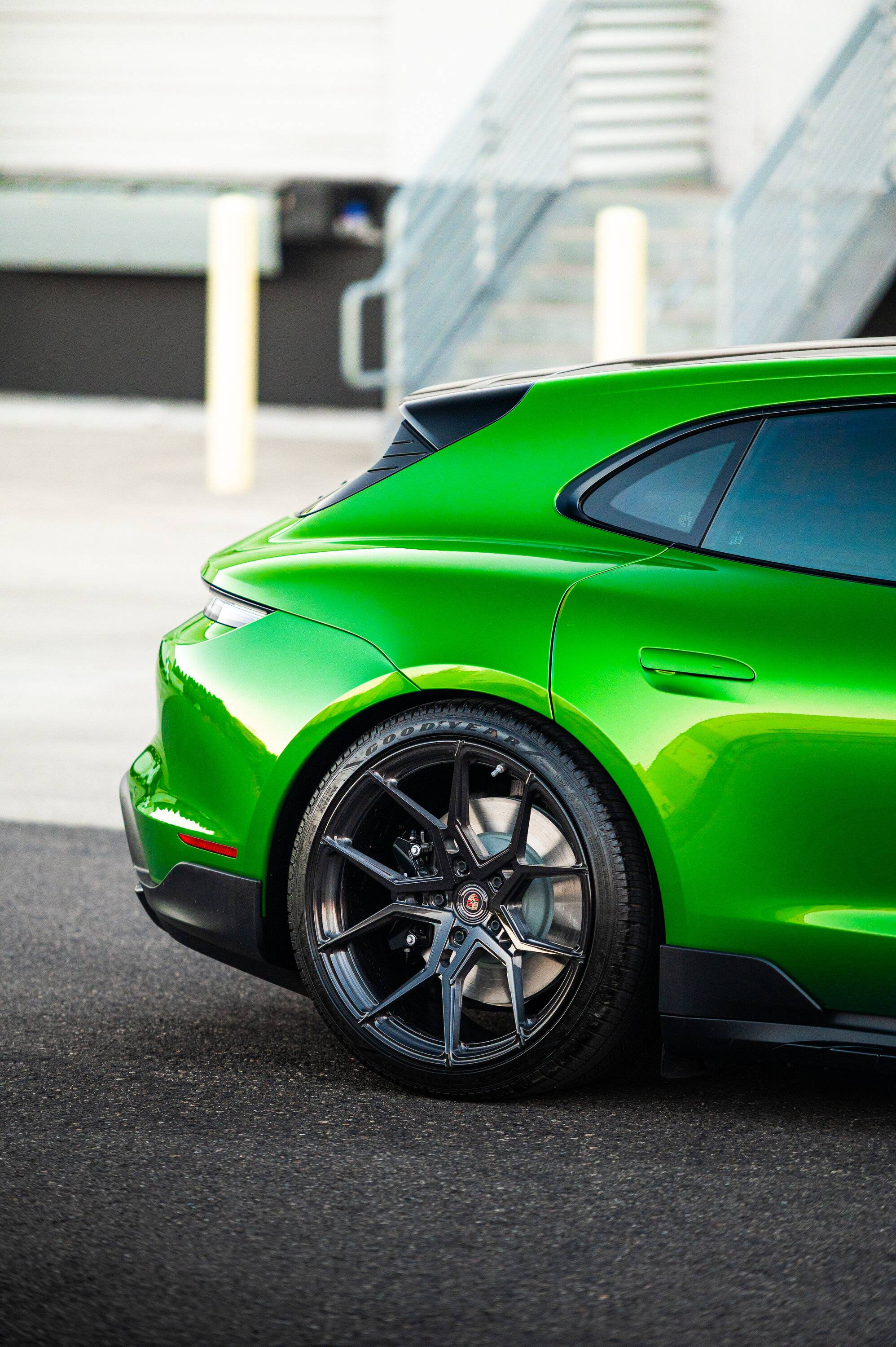 Porsche Taycan Visceral's Mamba Green Metallic Taycan Cross Turismo w/ Signature Wheels SV706 Taycan Brushed Triple Black Tinted Bright1