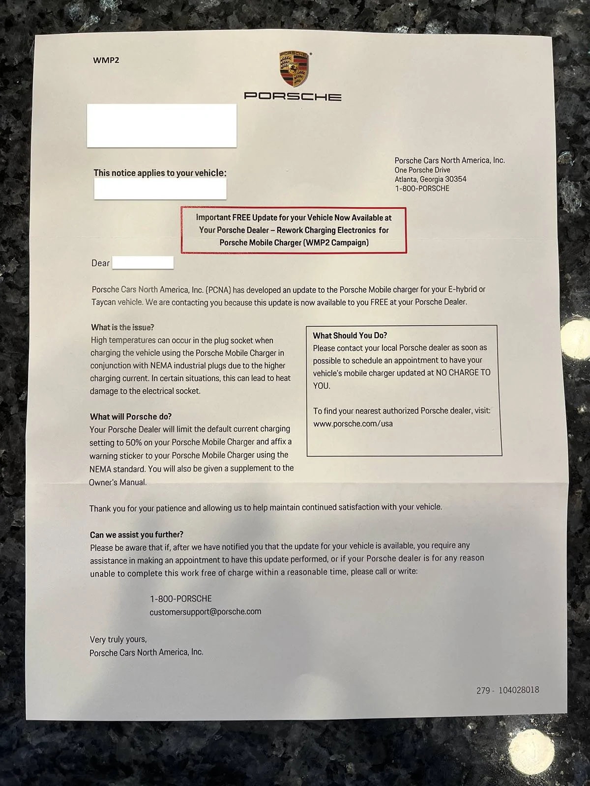 Porsche Taycan Write to Porsche NA RE: "Free Update" to Porsche Mobile Charger (WMP2 Campaign) Porsche_WMP2
