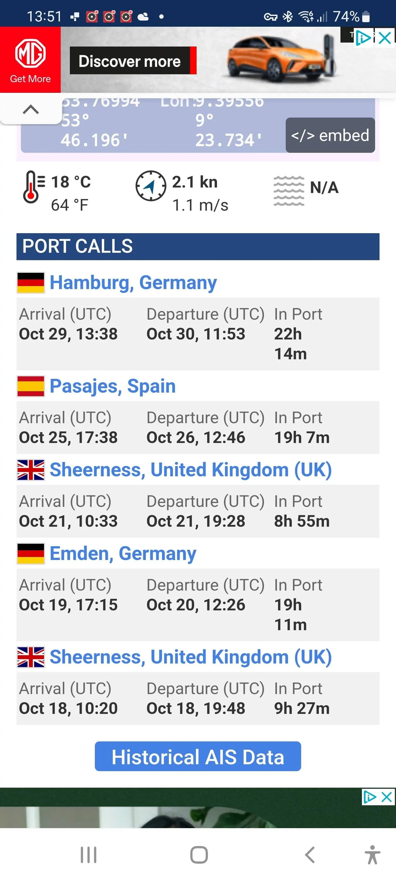 Porsche Taycan Sailings from Emden to UK Screenshot_20221030-135152_Samsung Internet