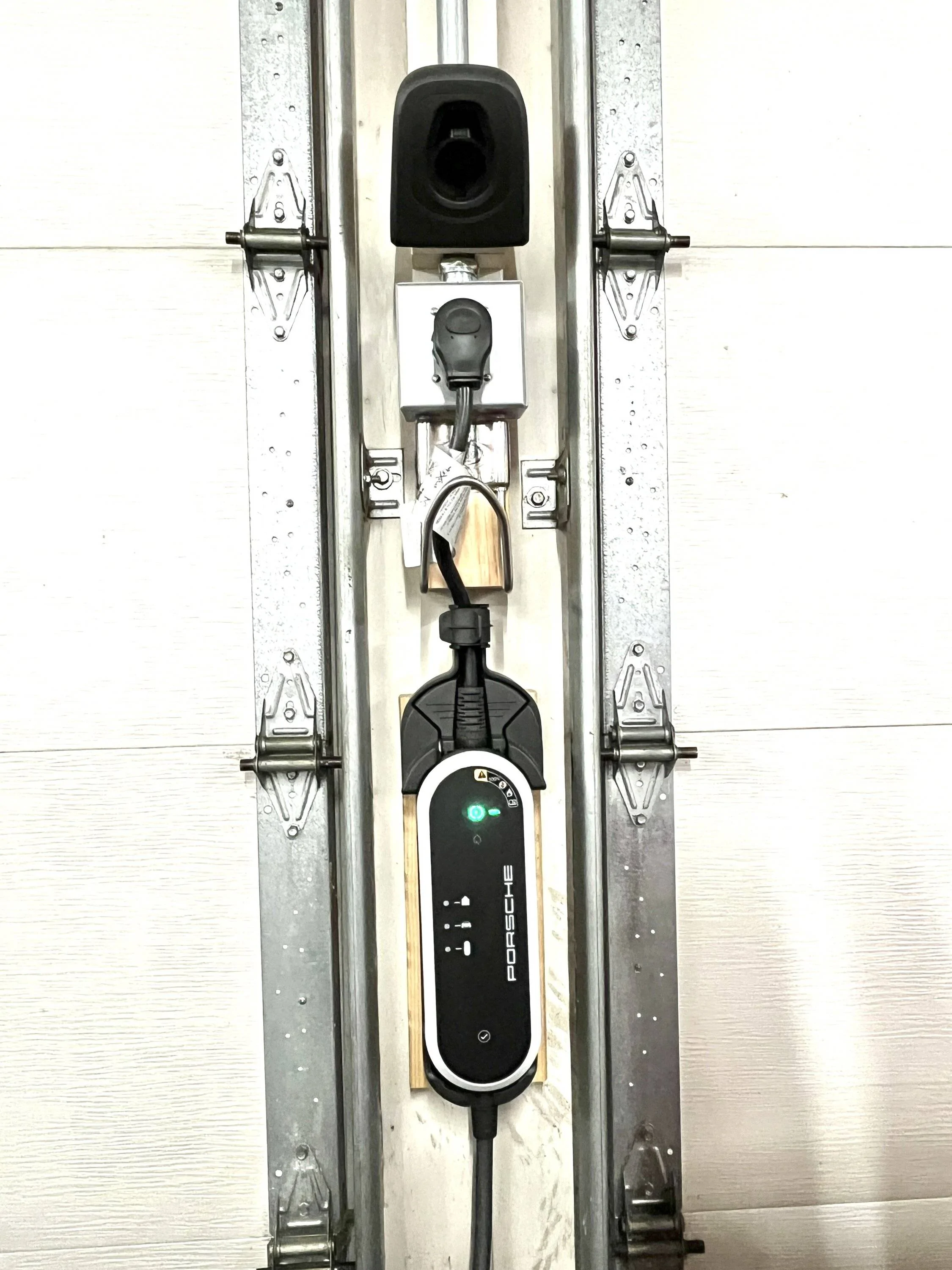 Porsche Taycan Replaced PMC+ with Tesla Gen 3 J1772 Wall Connector PMC+on-garage-post