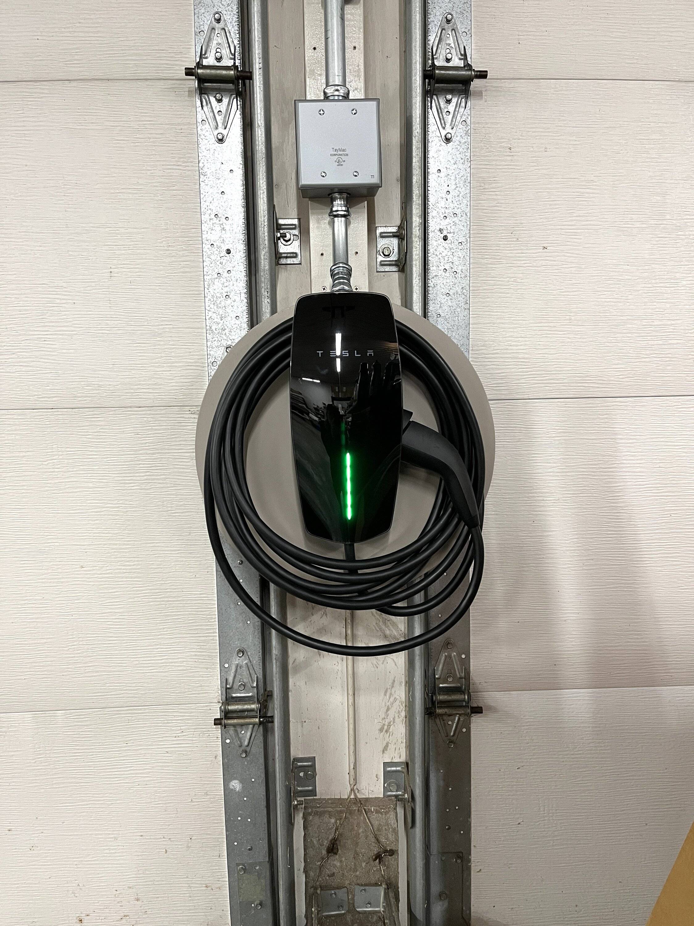 Porsche Taycan Replaced PMC+ with Tesla Gen 3 J1772 Wall Connector TeslaGen3-on-garage-post