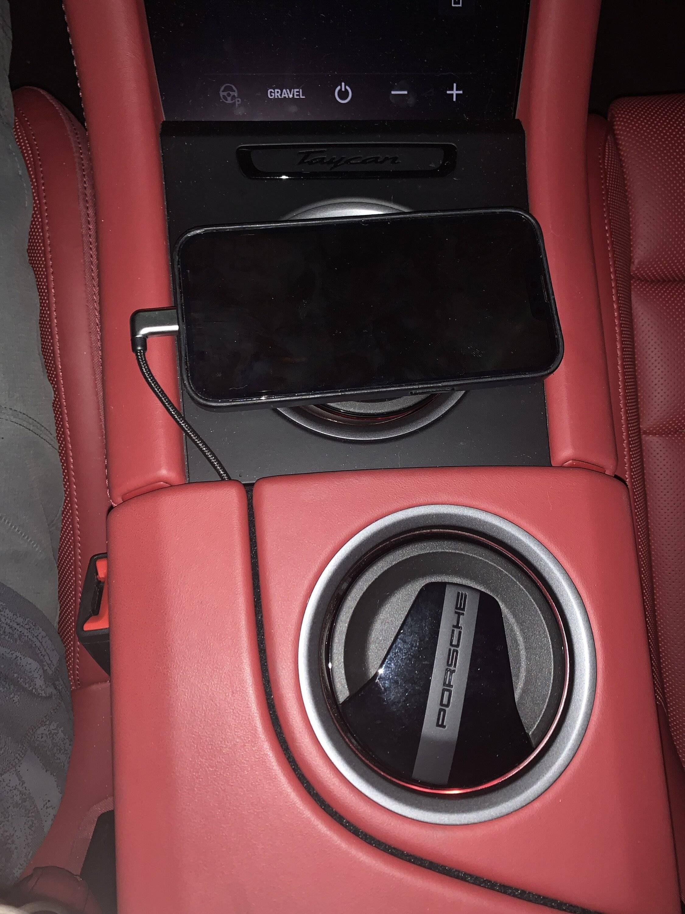 Porsche Taycan Routing Magsafe cable from passenger side of console to USB C port IMG_0647