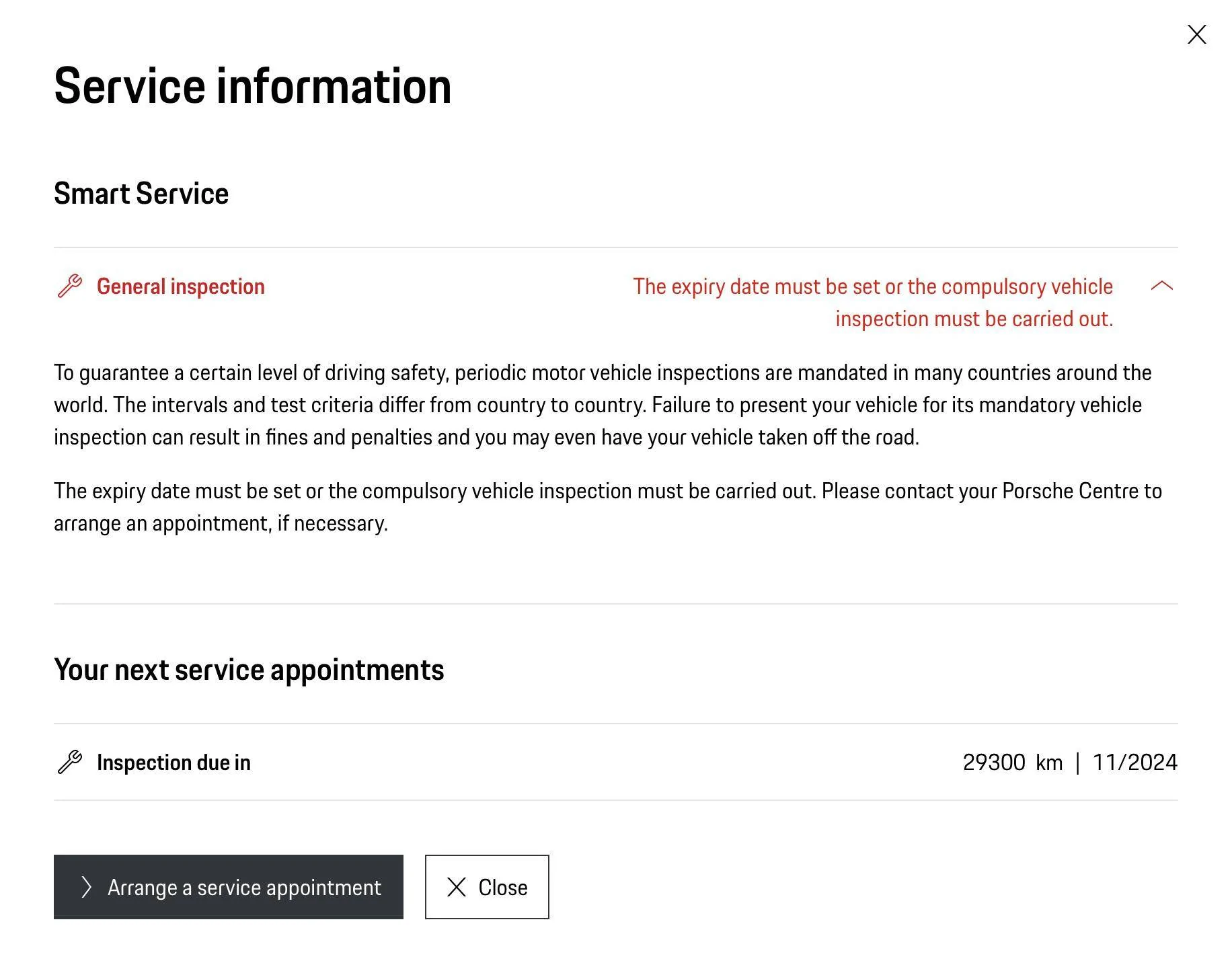 Porsche Taycan General Service: Expiry Date must be set Screenshot 2022-11-18 at 17.05.53