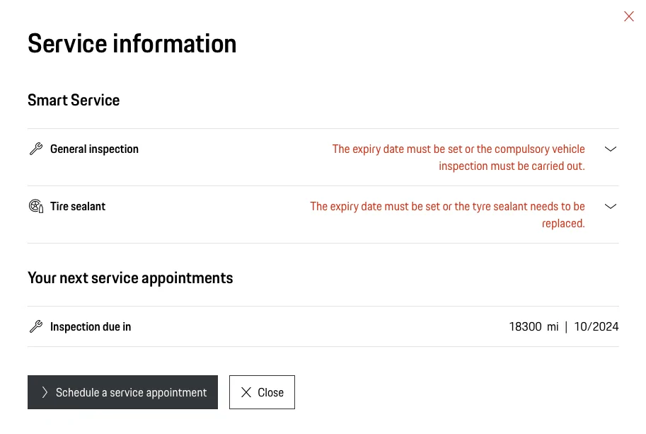 Porsche Taycan General Service: Expiry Date must be set Screenshot 2022-11-18 at 7.40.20 AM