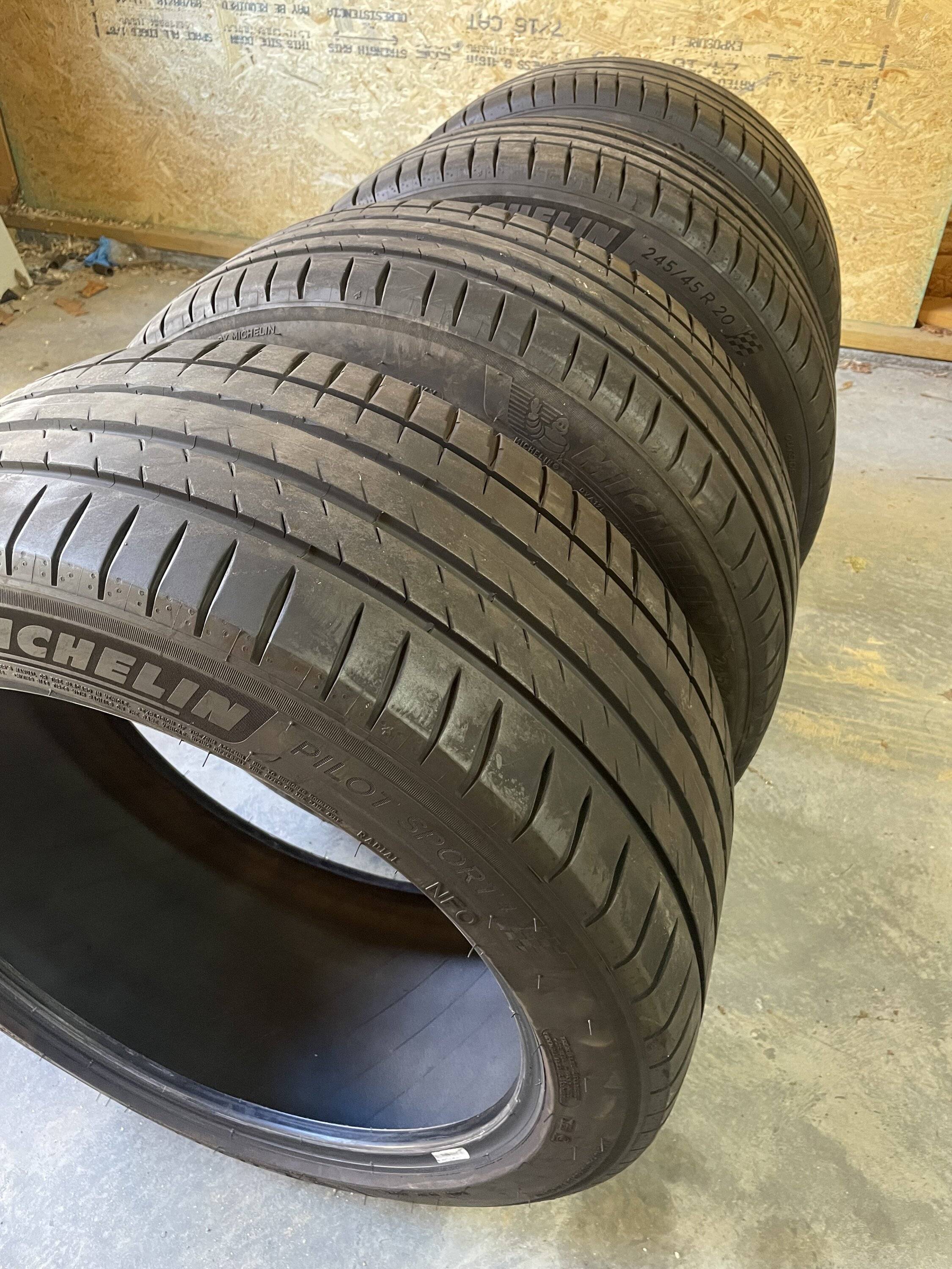 Porsche Taycan FS: 20" MICHELIN PILOT SPORT 4 Summer Tires, 2000 miles. $700 for set. Local pick up preferred: Asheville, NC IMG-6950