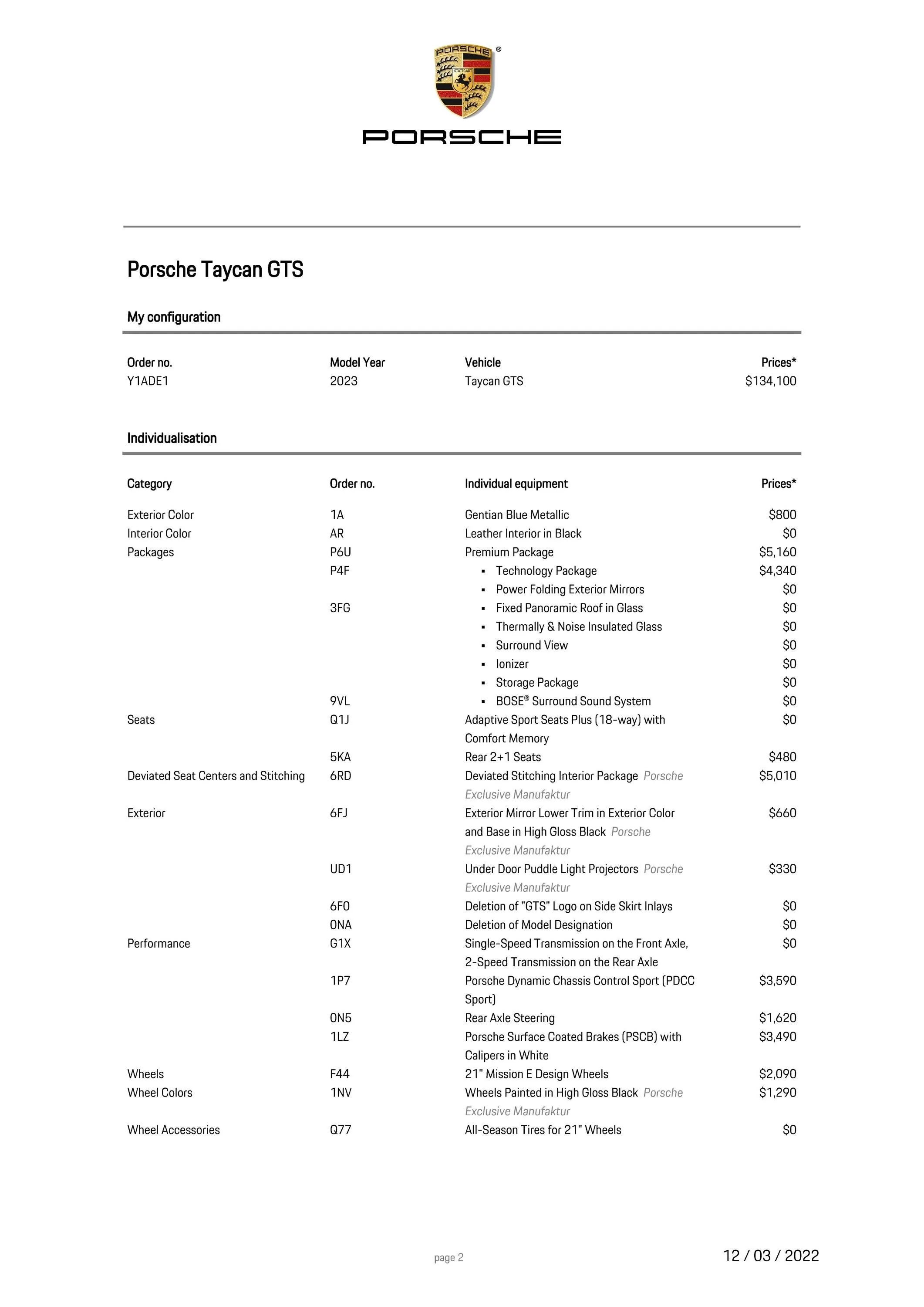 Porsche Taycan GTS Allocation received! Build comments? GTS v3 pg1