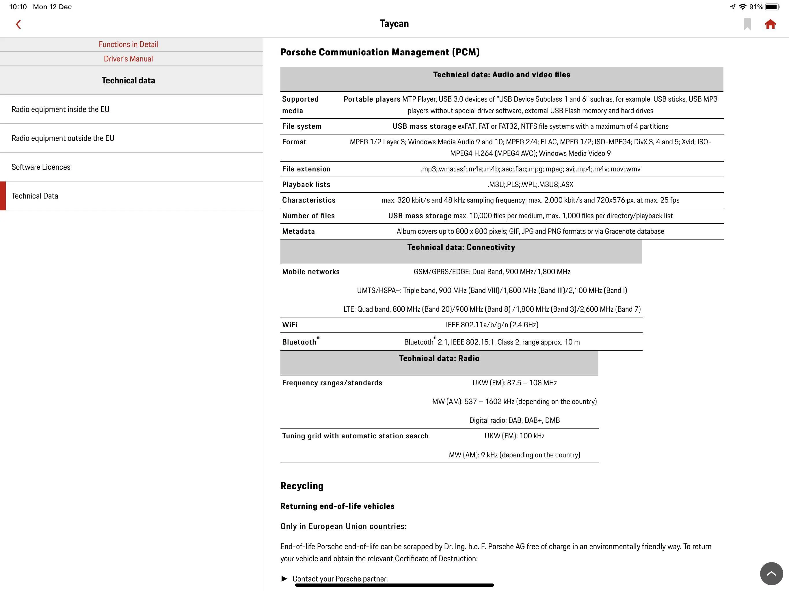 Porsche Taycan Bermeister issues with USB 20221212_101058000_iOS