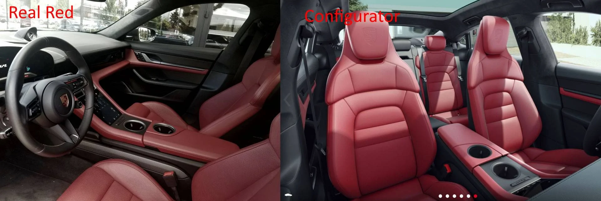 Porsche Taycan Bordeaux red interior with Paldao wood trim compare-red