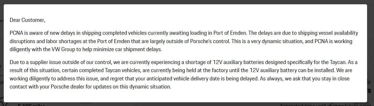 Porsche Taycan Compensation for delays? 1673732339998