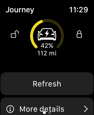 Porsche Taycan Interested in an unofficial Apple Watch app? Simulator Screen Shot - Apple Watch Series 8 (45mm) - 2023-01-19 at 23.29.27