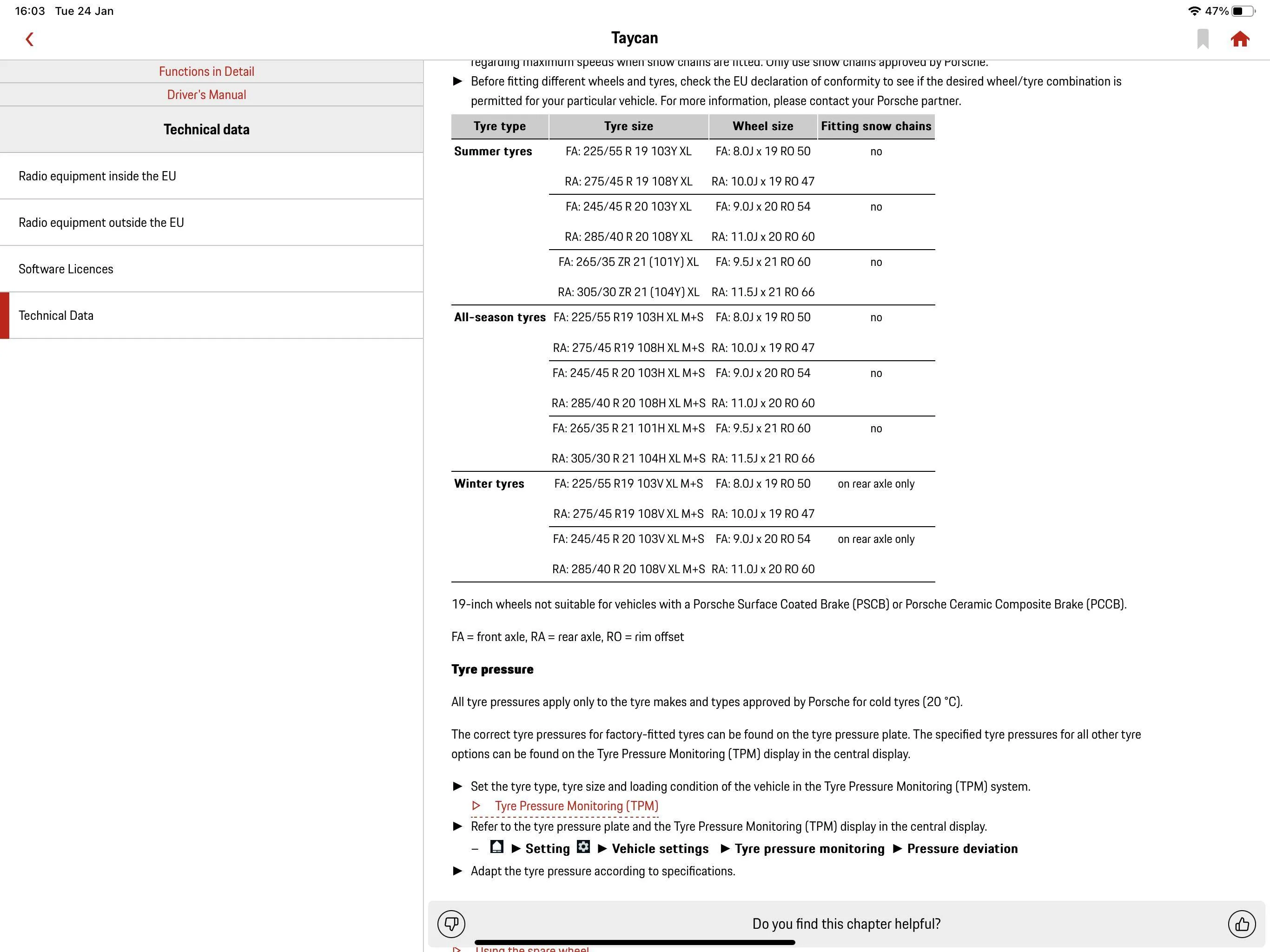 Porsche Taycan Technical data missing from manual in My Porsche app 211F8E90-9A2A-4749-8367-9D0B7E1D49C8