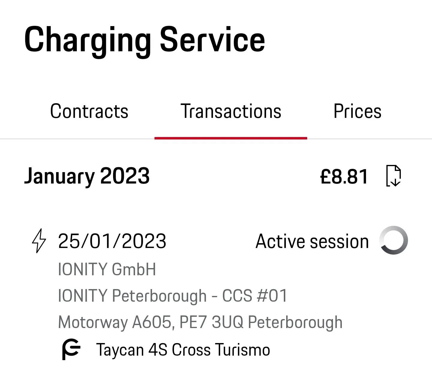 Porsche Taycan My Porsche App -Transactions Screenshot_20230127_214951_My Porsch