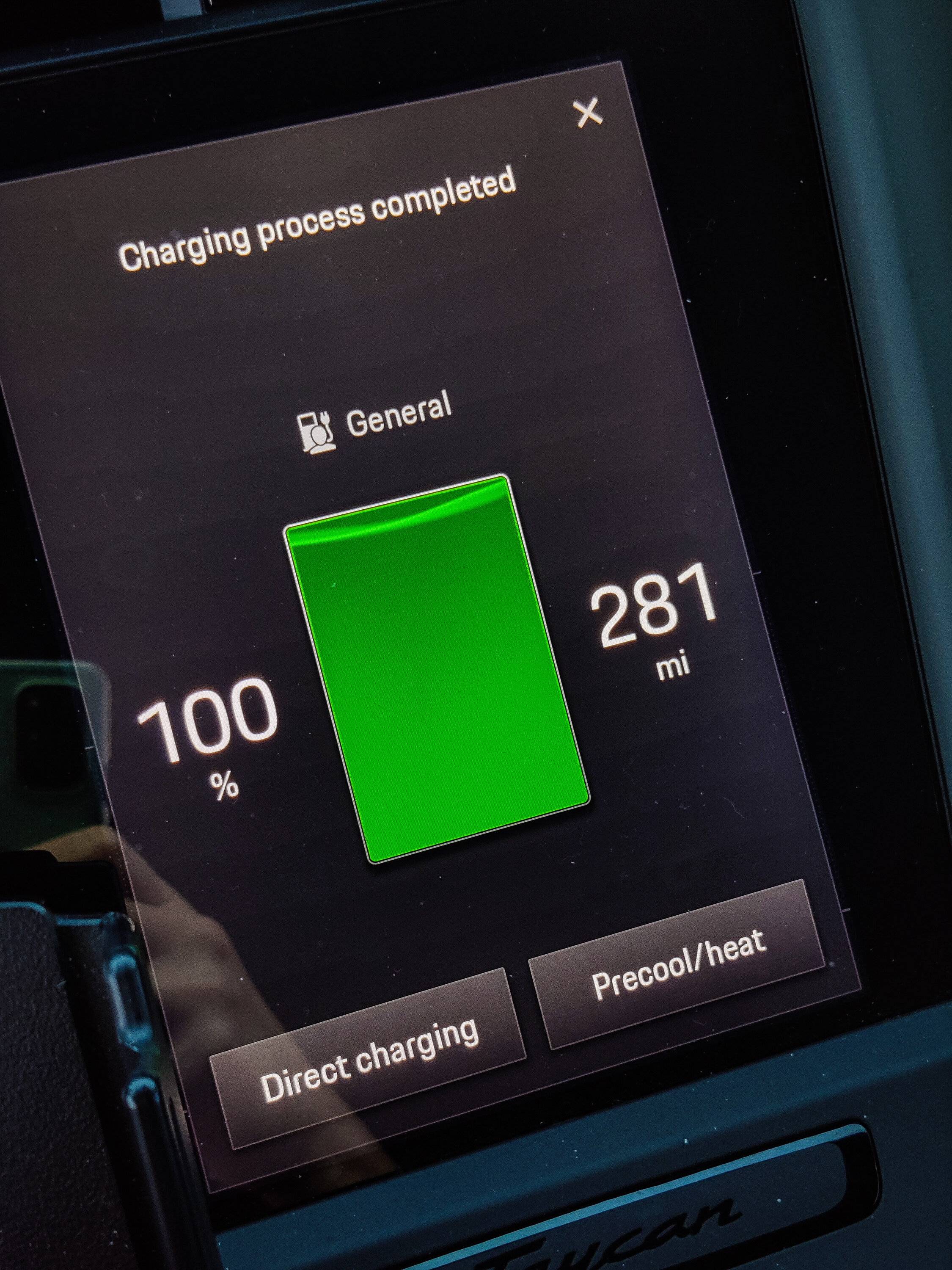Porsche Taycan 271 miles!  100% charged. What’s your range shown? PSX_20230126_160848