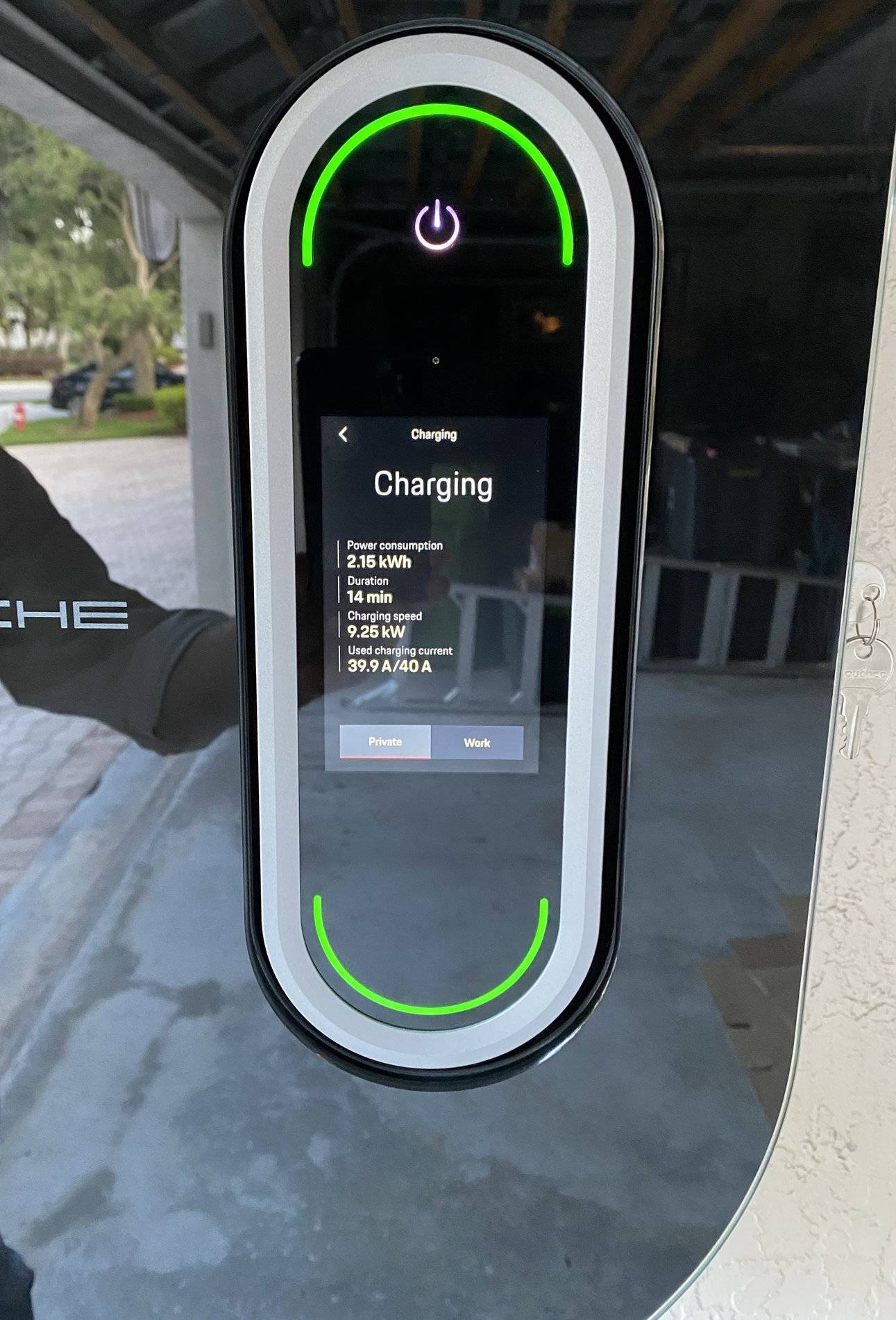 Porsche Taycan Setting up for charging in garage IMG_2617.JPG