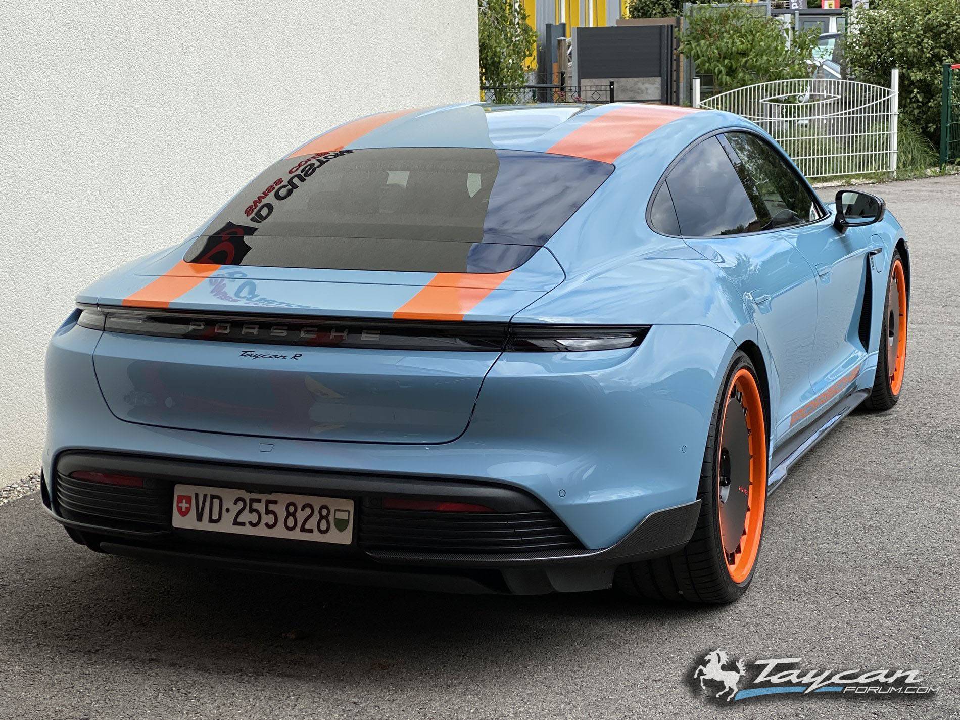 Porsche Taycan My Taycan R modified with custom striping and HRE wheels...... Gulf livery look Wrapped Taycan R Gulf Livery HRE Wheels 3