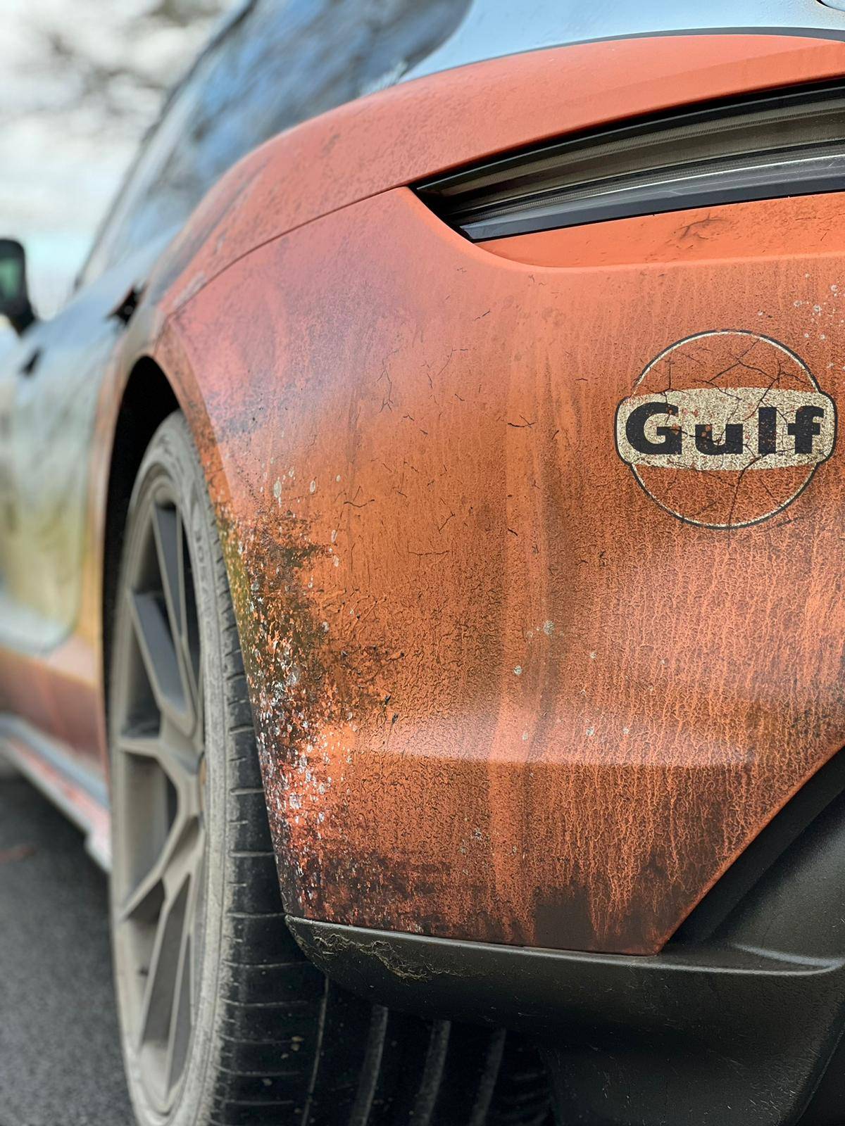 Porsche Taycan Ironic distressed wrap GTS Sports Turismo. Dirty! 364D8BBD-E14F-4E95-8552-0BD8A9952A66