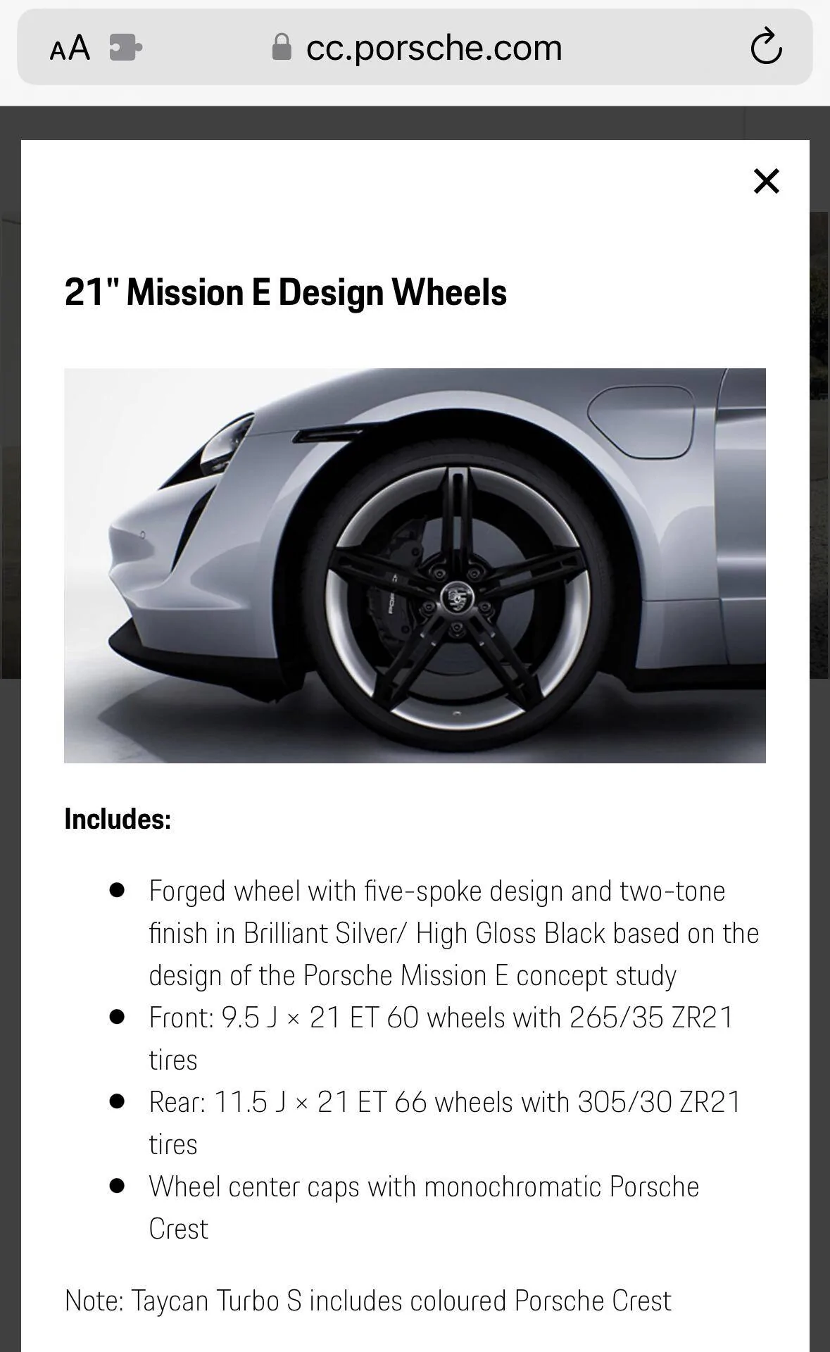 Porsche Taycan Mission E Design wheels unavailable 1676067502608