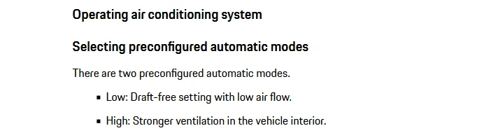 Porsche Taycan A/C System does not have various Focused/Diffused/Individual modes 1676182859079