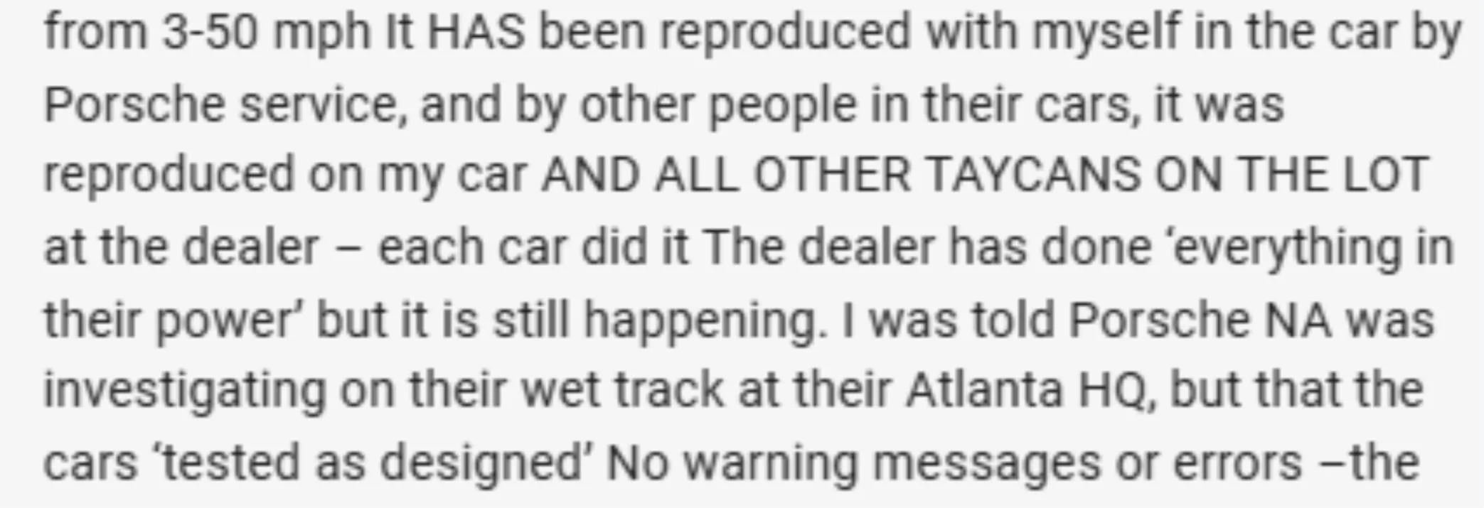 Porsche Taycan Taycan Brakes fail in wet conditions - NHTSA complaint March 2, 2023 Screenshot_20230307_064954_Chrom