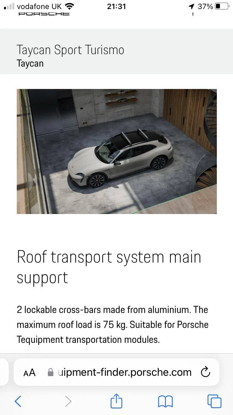 Porsche Taycan Taycan roof rack and accessories 5B2D1969-5362-4A23-AA46-5DFD84DB44AE