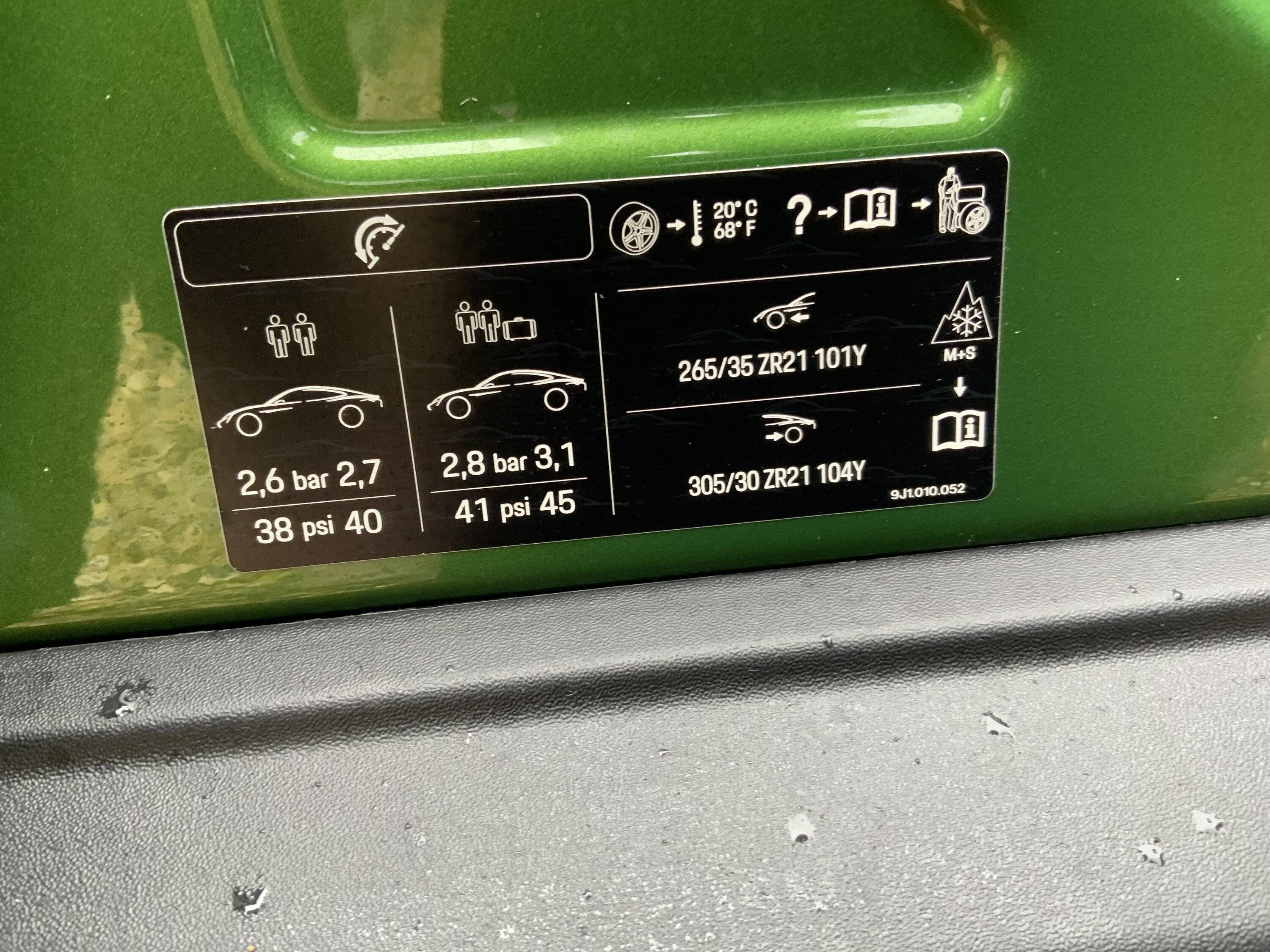 Porsche Taycan Tire pressure question IMG_0224