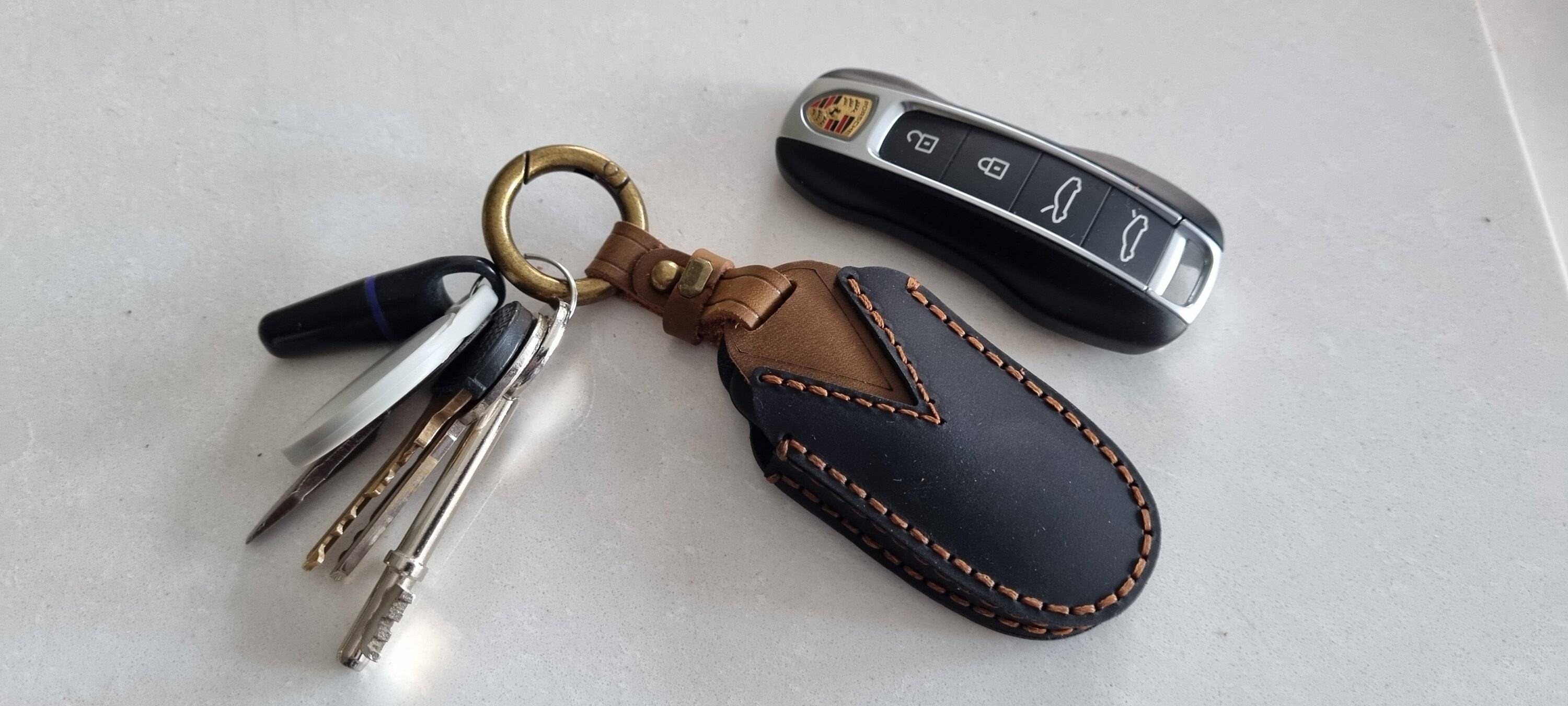 Porsche Taycan Awesome Custom Leather Tracker Fob Holder 06DA1787-4ED6-4CA0-8E83-14D87A238B24