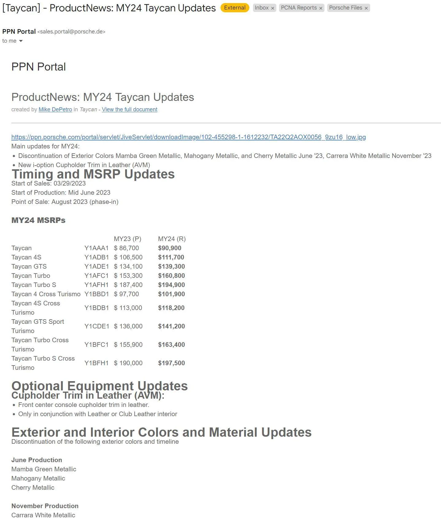 Porsche Taycan So what are the 2024 changes? Screenshot 2023-04-09 112624