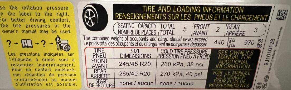 Porsche Taycan Tire pressure after buying 1682580632686