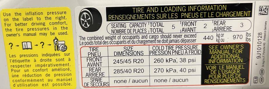 Porsche Taycan Tire pressure after buying 1684805034344