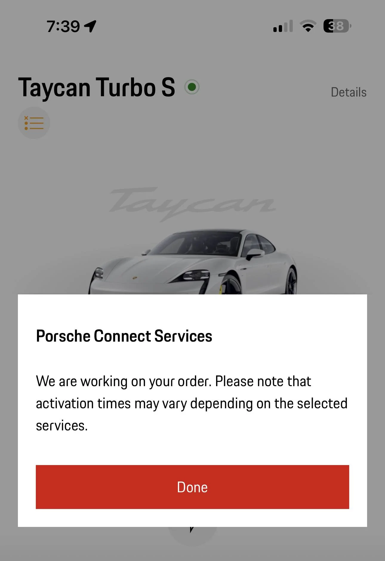 Porsche Taycan Can’t activate services IMG_7731