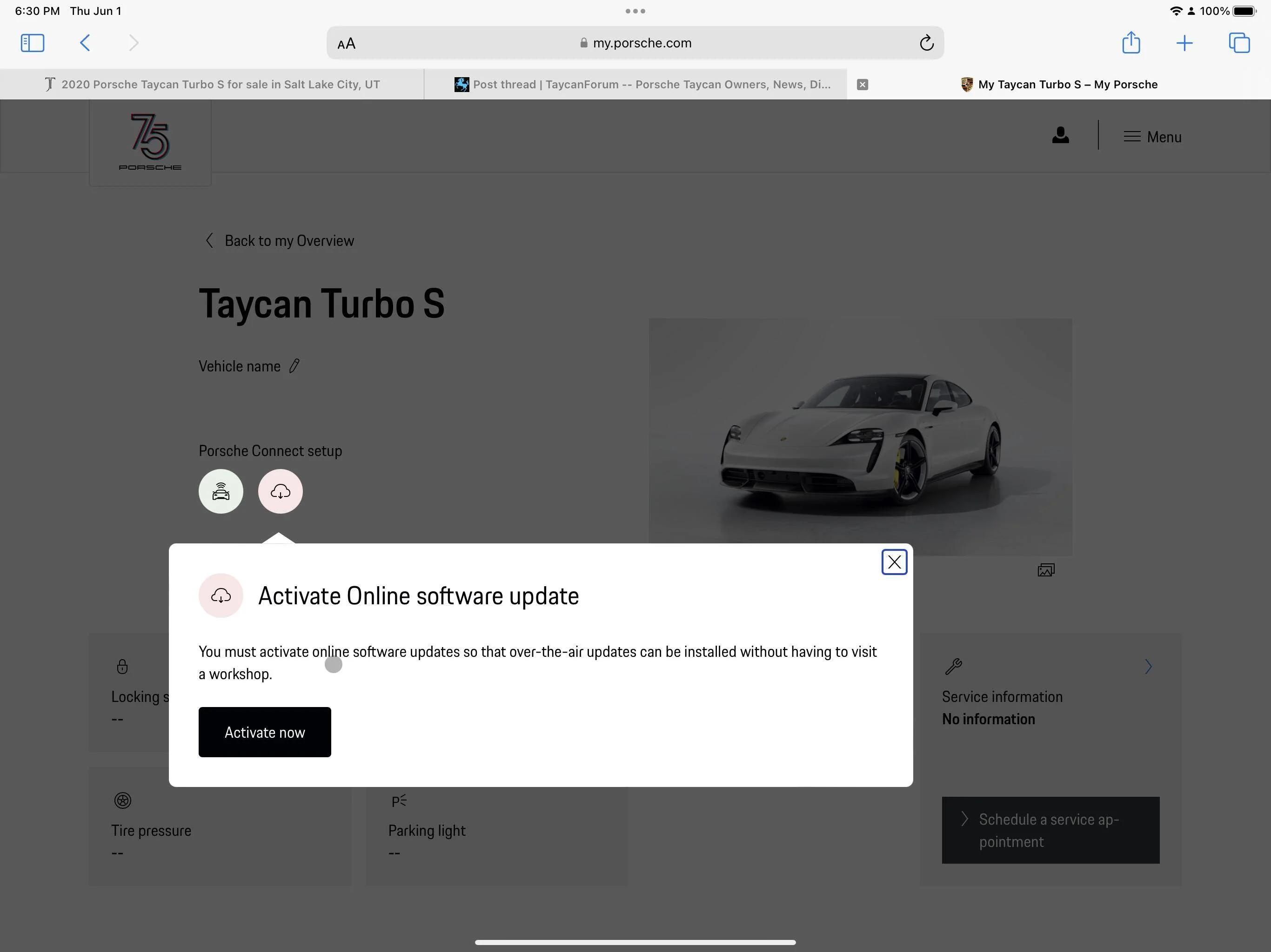 Porsche Taycan Can’t activate services IMG_0020