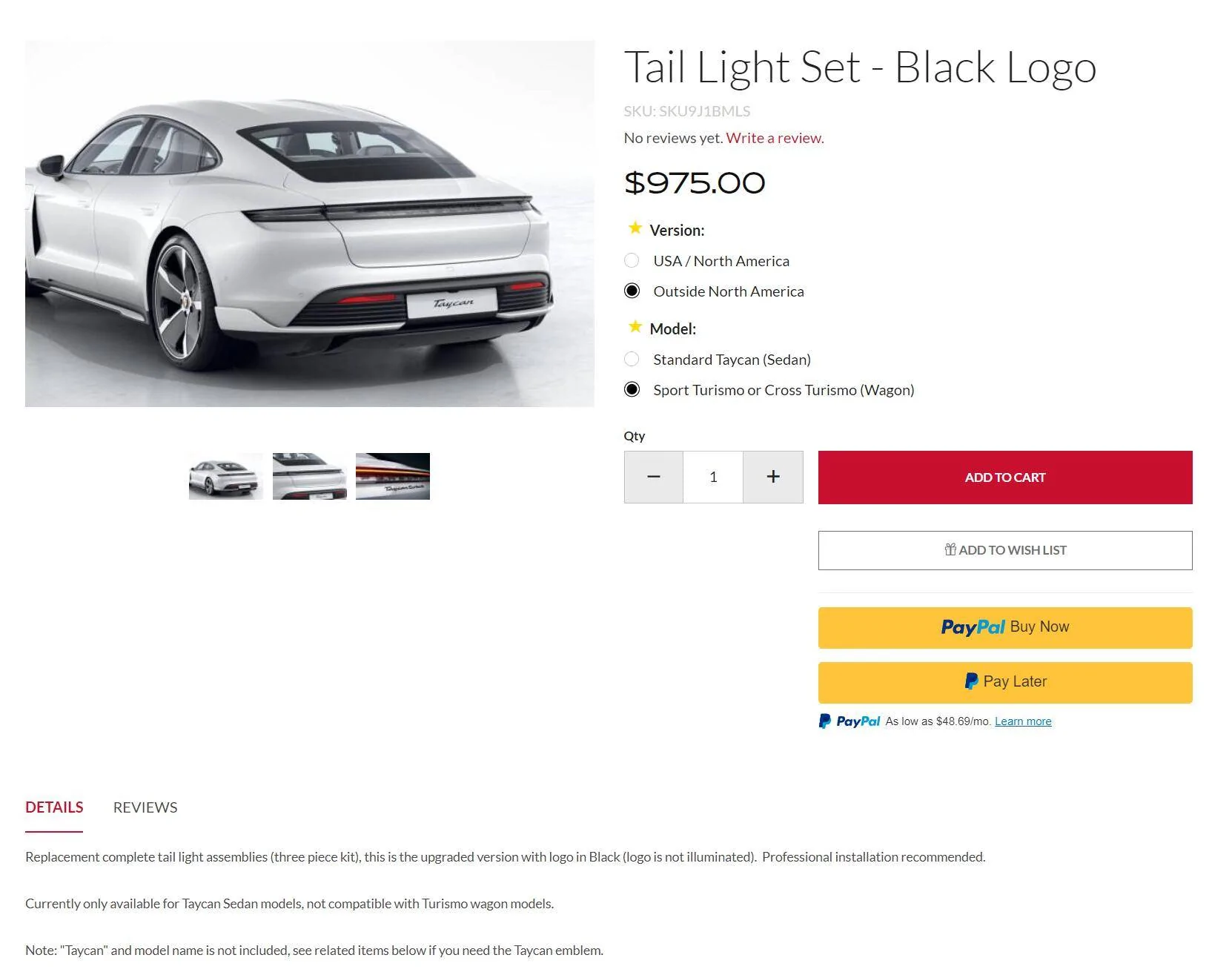 Porsche Taycan Rear lights color in USA 1686093609592