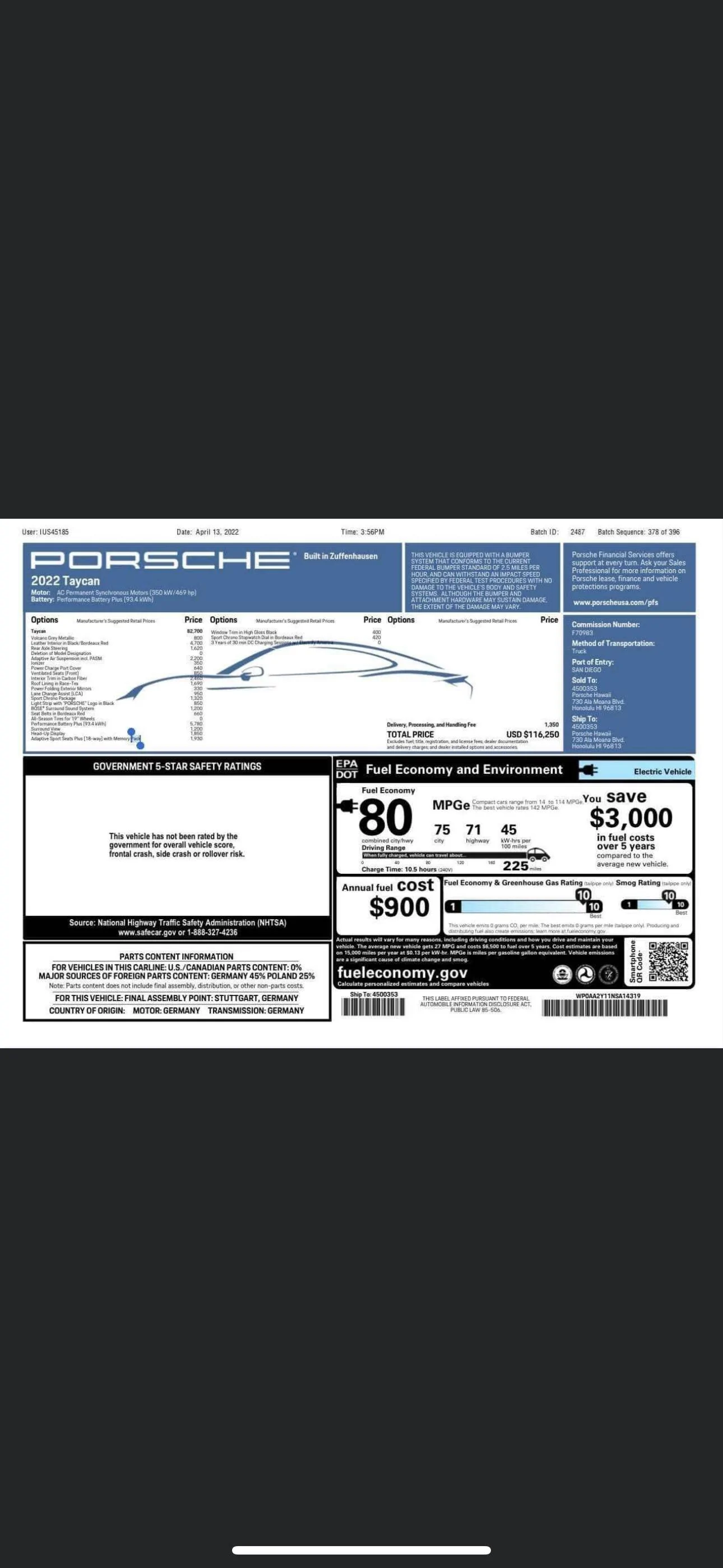 Porsche Taycan FOR SALE: 2022 Taycan low miles, garage kept!! IMG_5072