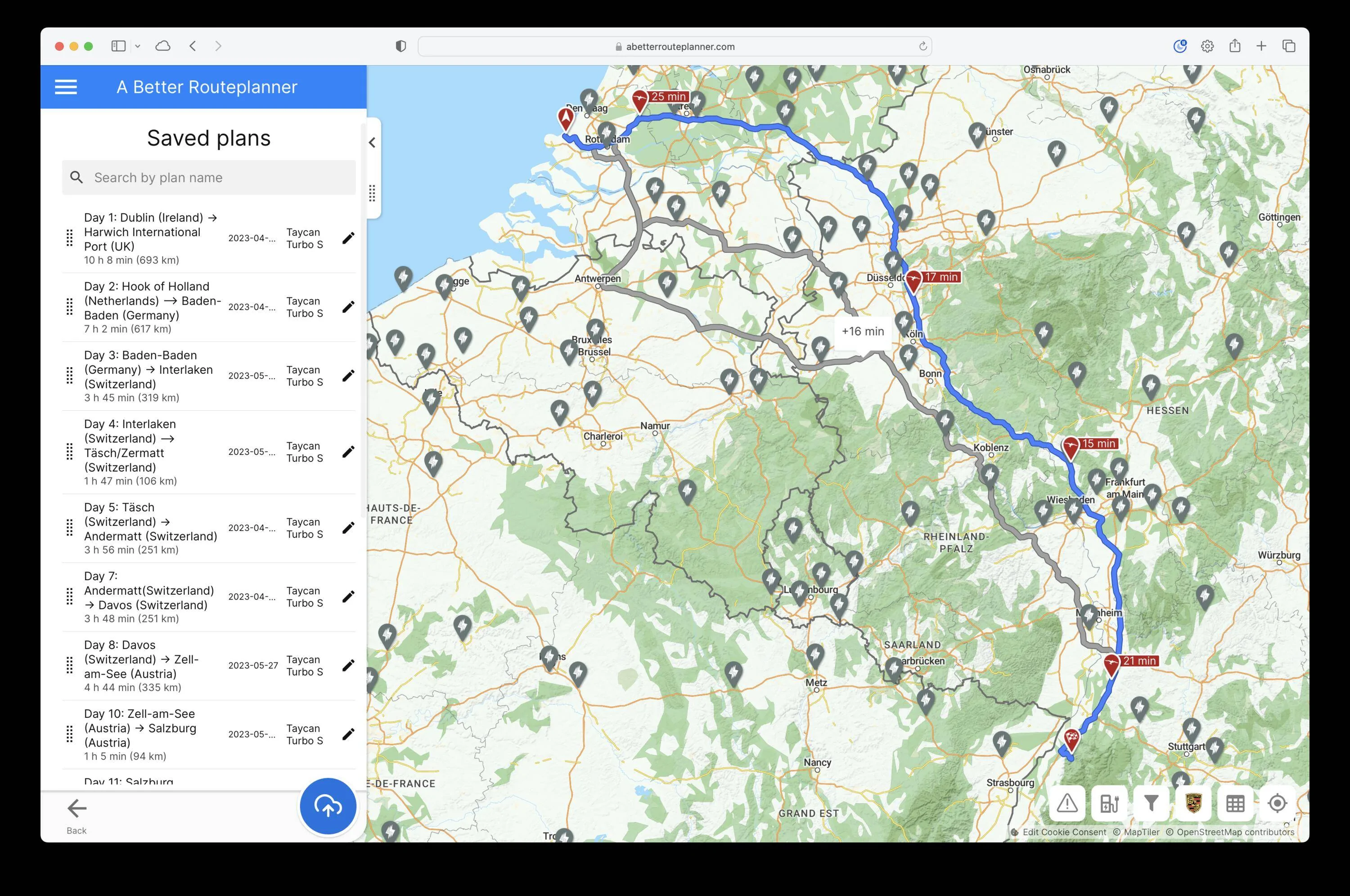 Porsche Taycan Anyone using the PUMP routeplanning app? Screenshot 2023-07-25 at 08.10.56