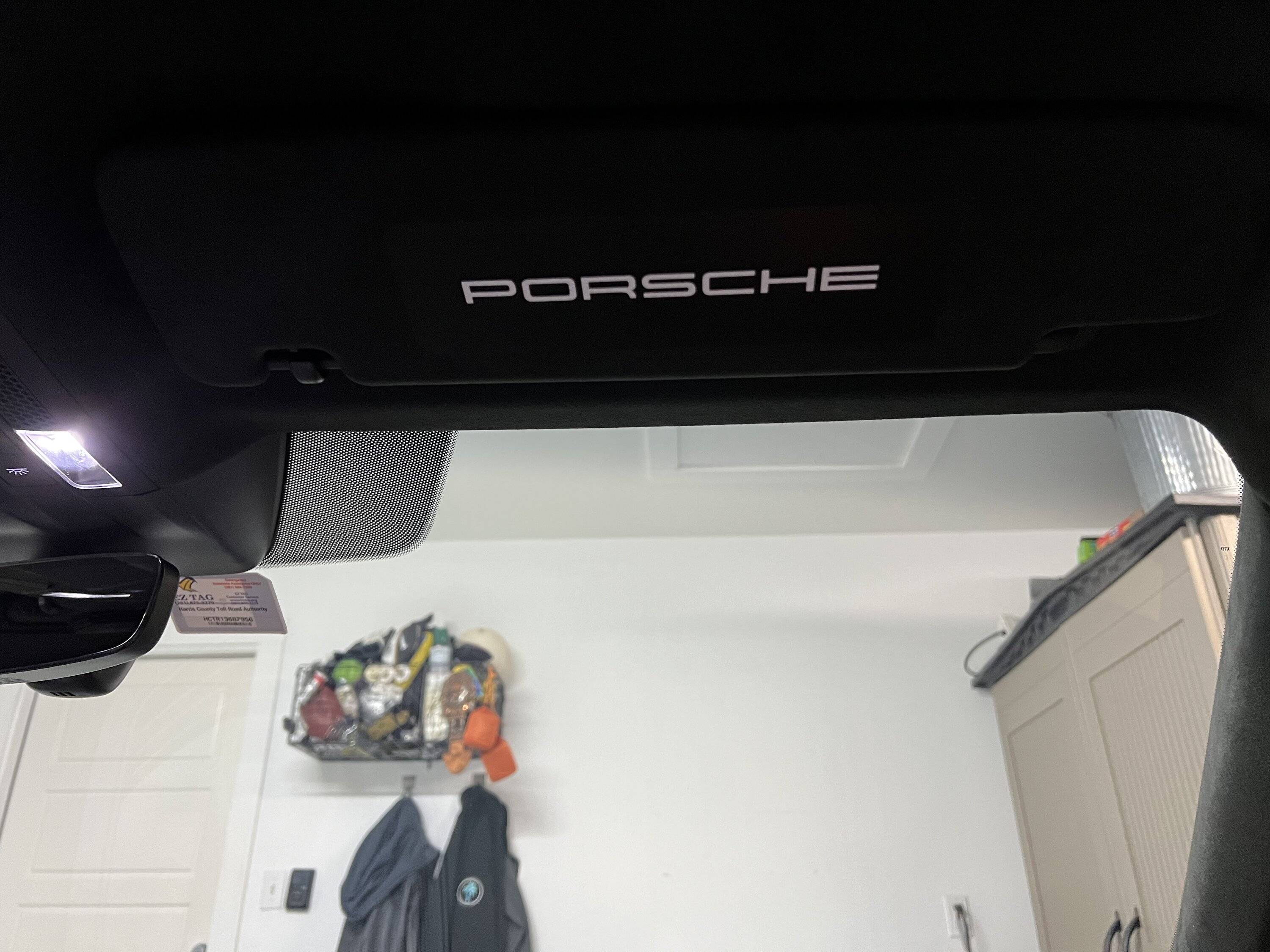 Porsche Taycan Taycan Sun Visor Safety Notice Matte Vinyl Covers IMG_4105