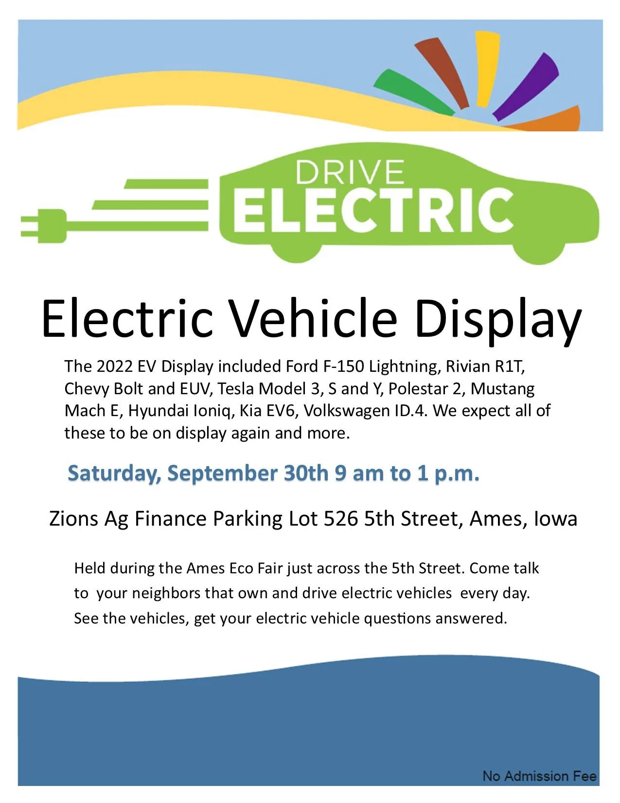 Porsche Taycan Display your Taycan at the Ames Iowa EV Display at the Ames EcoFair EV Displaly 2023 Flyer v2