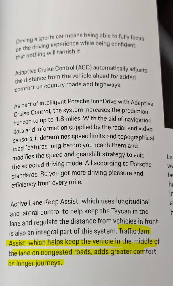 Porsche Taycan Driving Assistance - Where is Traffic Jam assist? 1693323324487