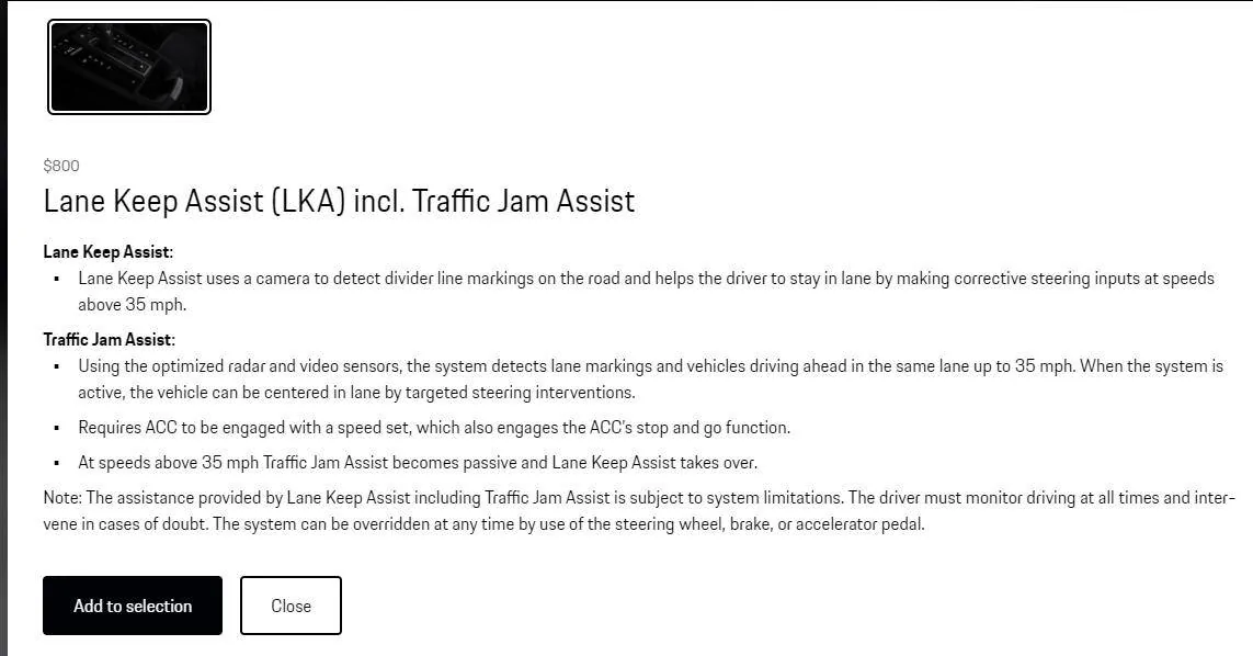 Porsche Taycan Driving Assistance - Where is Traffic Jam assist? 1693324778235