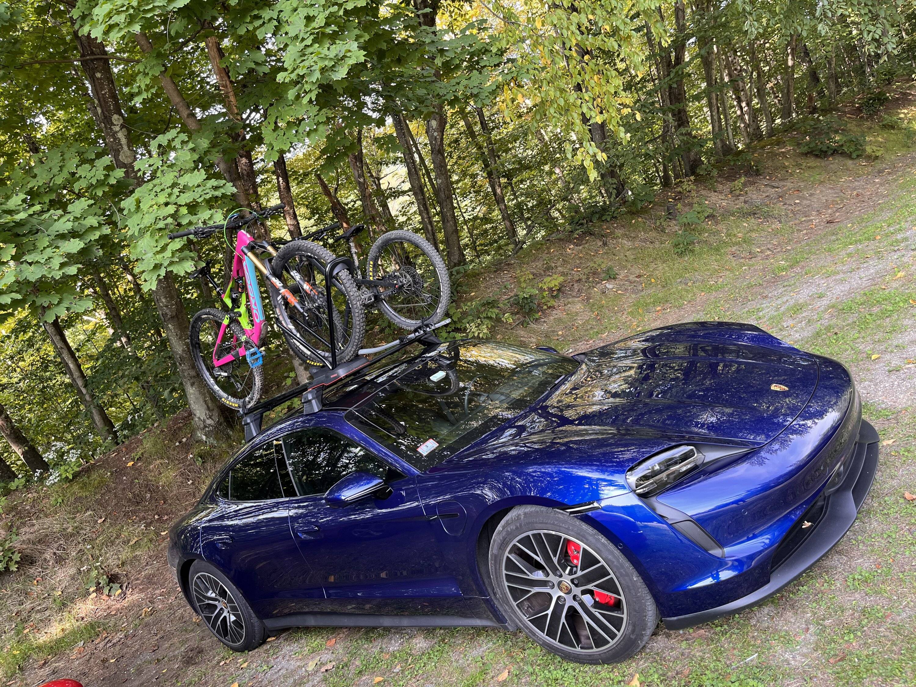 Porsche Taycan 270 mile trip with mountain bikes and speed IMG_1707