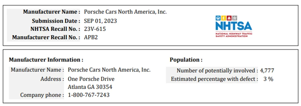 Porsche Taycan Recall (9/1/23): Insufficient Sealant Causing High-Voltage Battery Leak on 2023 Taycans APB2 (4,777 Units Affected) 1694528643183